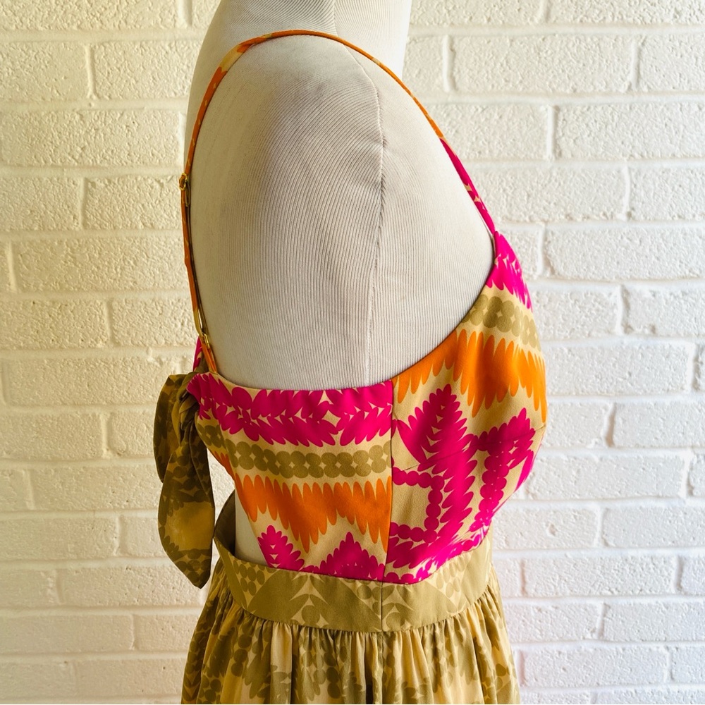 Trina Turk Silk Dress Anargosa Desert Mini Pink and Orange Patterned Size 8 - Picture 8 of 15